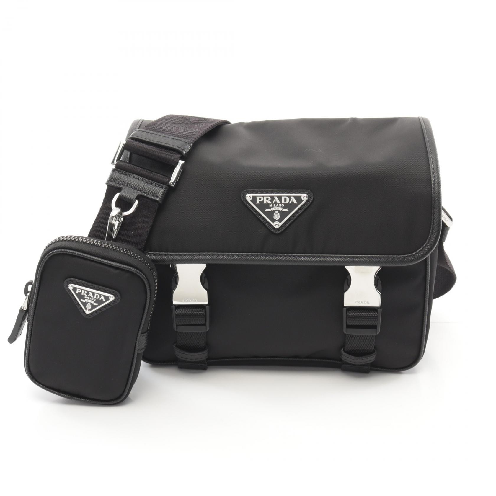 プラダ PRADA RE-NYLON TESSUTO+SAFFIANO ショルダーバッグ バッグ ナイロン サフィアーノレザー メンズ ブラック系 2VD0342DMHF0002 【新品】