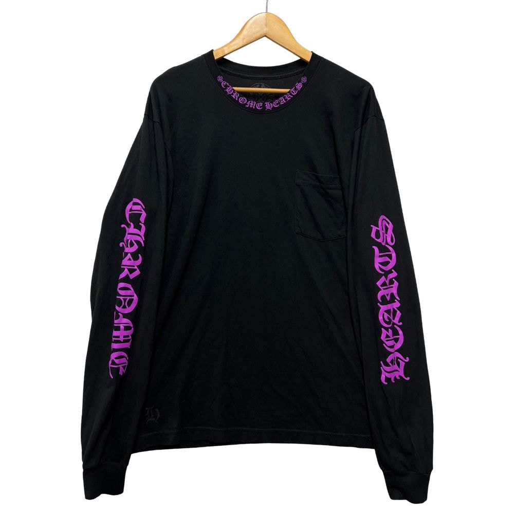 CHROME HEARTS クロムハーツ ネック アーム ロゴ 長袖Tシャツ コットン ブラック サイズ XL 正規品 / 41085
