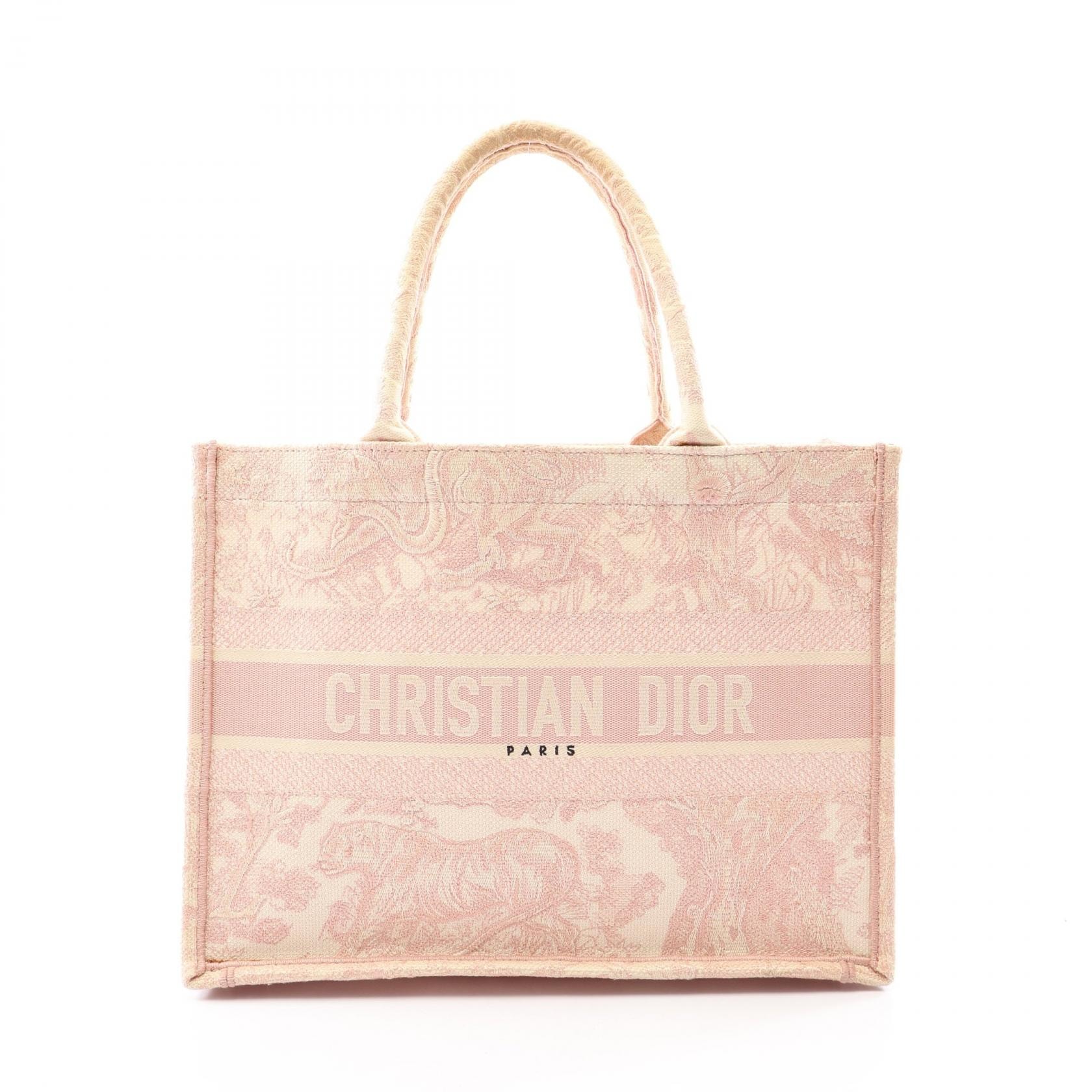 ディオール Dior BOOK TOTE ブックトート ミディアム トートバッグ バッグ キャンバス レディース アイボリー系 / ピンク系 【中古】