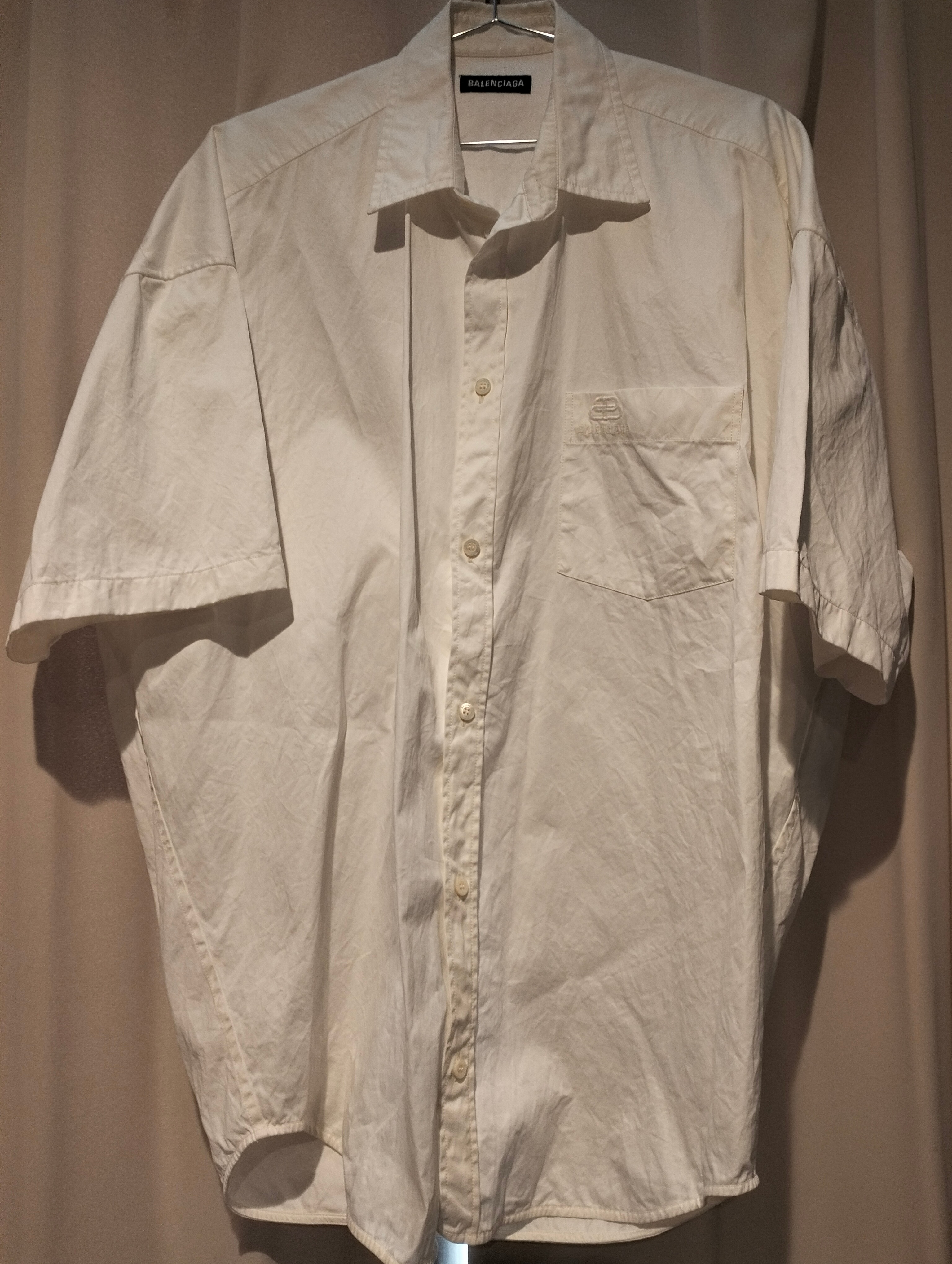 (正規品)BALENCIAGA白半袖シャツ ポケット付きCocoonShirt