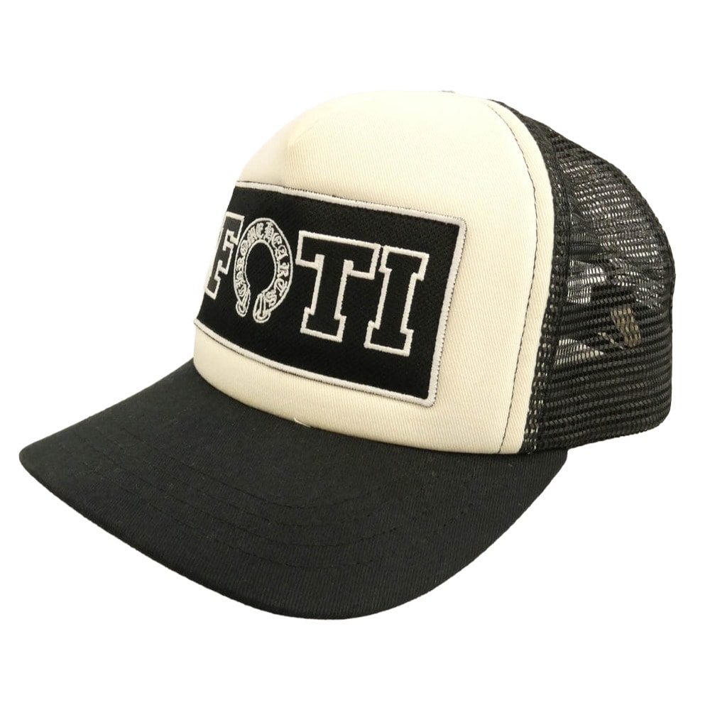CHROME HEARTS クロムハーツ(原本無) Foti Trucker Cap フォティ トラッカー メッシュ キャップ FOTIパッチ クロスボール 帽子 ブラック系 ホワイト系 53-60【中古】