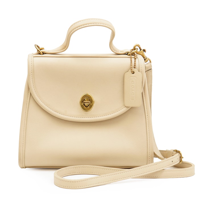 【美品】COACH オールドコーチ レジーナ ハンドバッグ レディース J5C-9985  ヴィンテージ メトロポリタン ゴールド ターンロック 2WAY ショルダー カーフ ロゴチャーム カバン 鞄 小物 ショルダーストラップ付属 アイボリー【