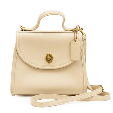 【美品】COACH オールドコーチ レジーナ ハンドバッグ レディース J5C-9985 ヴィンテージ メトロポリタン ゴールド ターンロック 2WAY ショルダー カーフ ロゴチャーム カバン 鞄 小物 ショルダーストラップ付属 アイボリー【