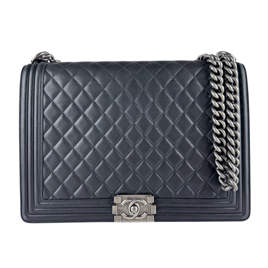 シャネル CHANEL ショルダーバッグ ボーイシャネル ラージ レザー ブラック レディース【中古】 z10470