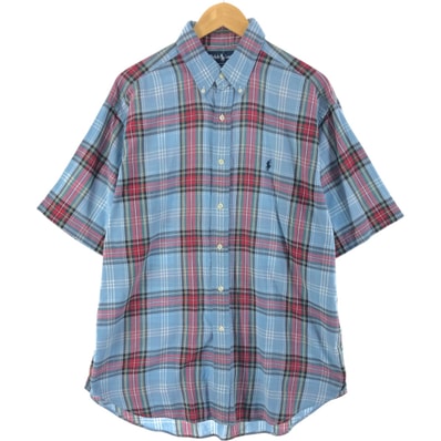 古着 ラルフローレン Ralph Lauren BLAKE 半袖 ボタンダウン チェックシャツ メンズL相当/eaa539177