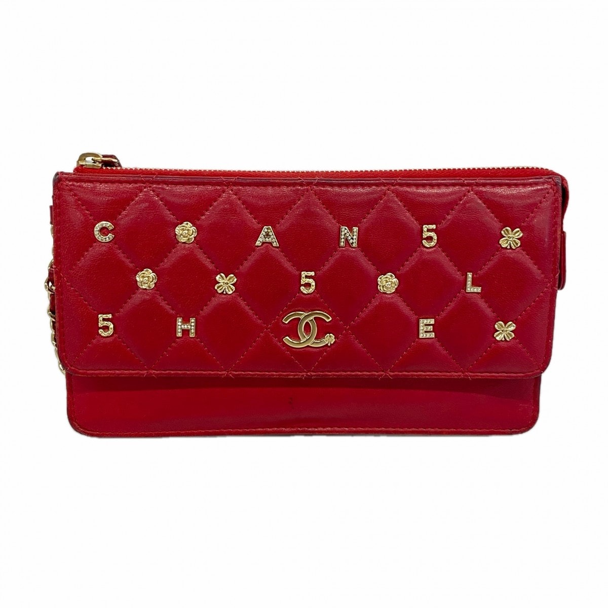 ★最終価格★SALE【6gc2998】シャネル クラッチバッグ マトラッセ アイコン ラムスキン レッド シャンパンゴールド金具【中古】レディース