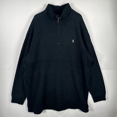 古着 ポロバイラルフローレン Polo by Ralph Lauren 長袖 ニット ハーフジップ トレーナー ワンポイント 大きいサイズ オーバーサイズ 3XB ブラック 無地 メンズ