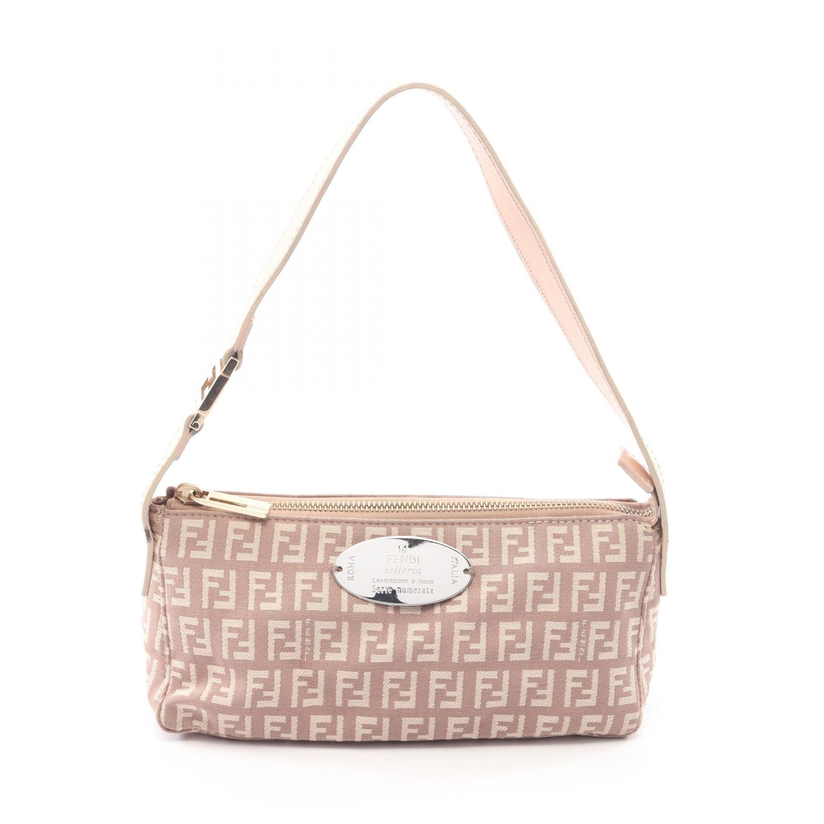 フェンディ FENDI ズッキーノ アクセサリーポーチ ハンドバッグ バッグ キャンバス レザー レディース ピンク系 8BR443 【中古】
