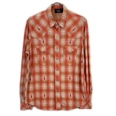 ダブルアールエル コッパー Plaid Jersey チェック柄 ウエスタンシャツ 170/92A