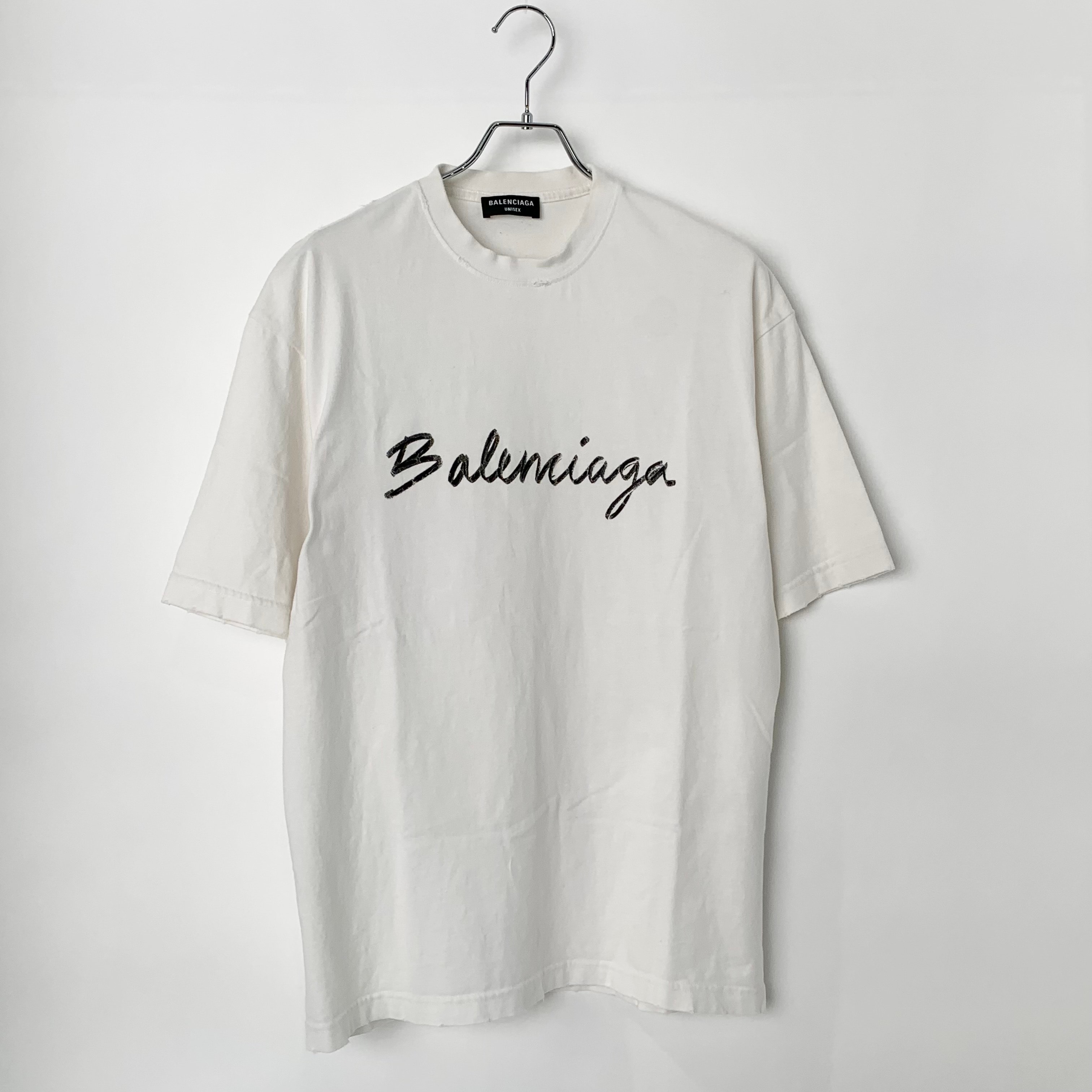 BALENCIAGA Logo Crewneck Damaged Collar S/S T-Shirt "White"