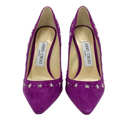 ジミーチュウ JIMMY CHOO ROMY 100 パンプス 靴 シューズ スエード パープル シルバー スター スタッズ