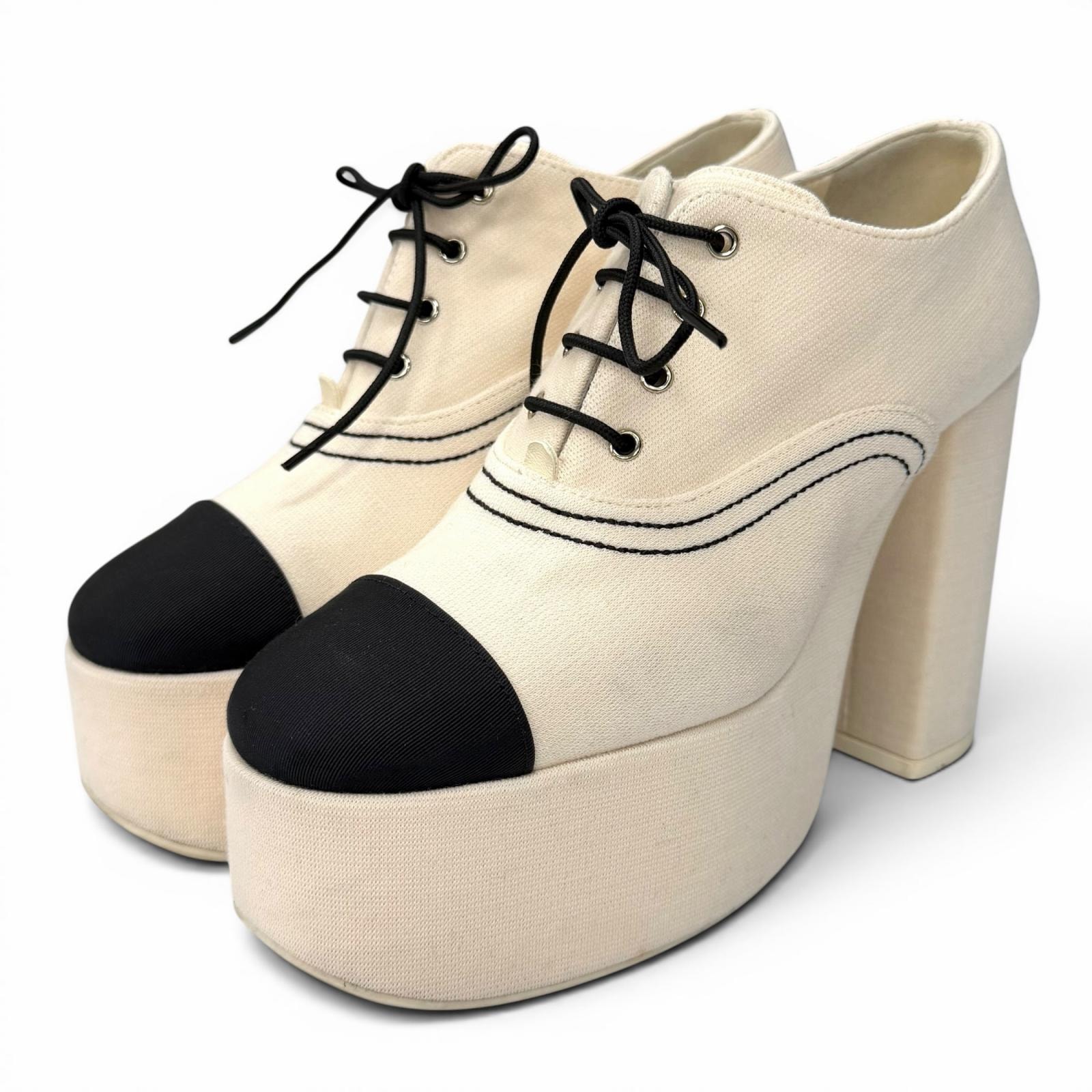 美品 シャネル 厚底 ブーティ ベージュ レディース 36.5