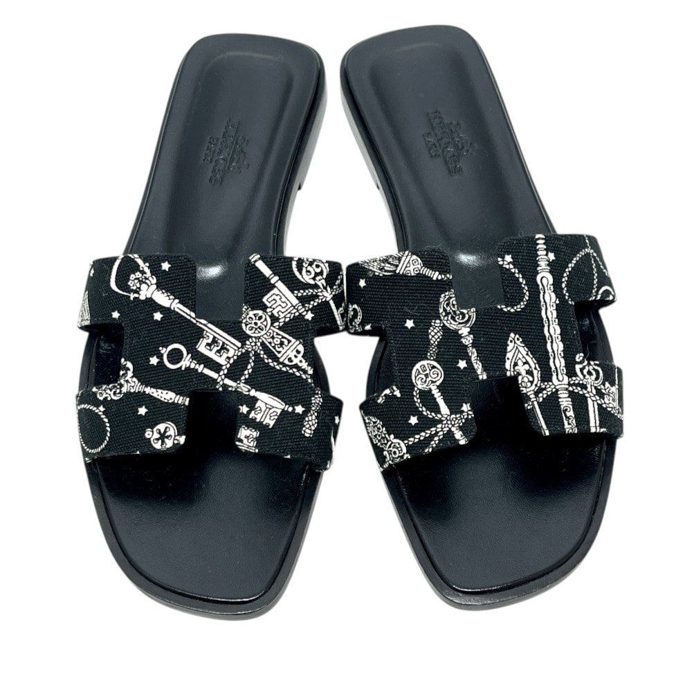 エルメス HERMES オラン フラット パレル 靴 シューズ サンダル レザー/ウッド サンダル キャンバス ブラック 未使用