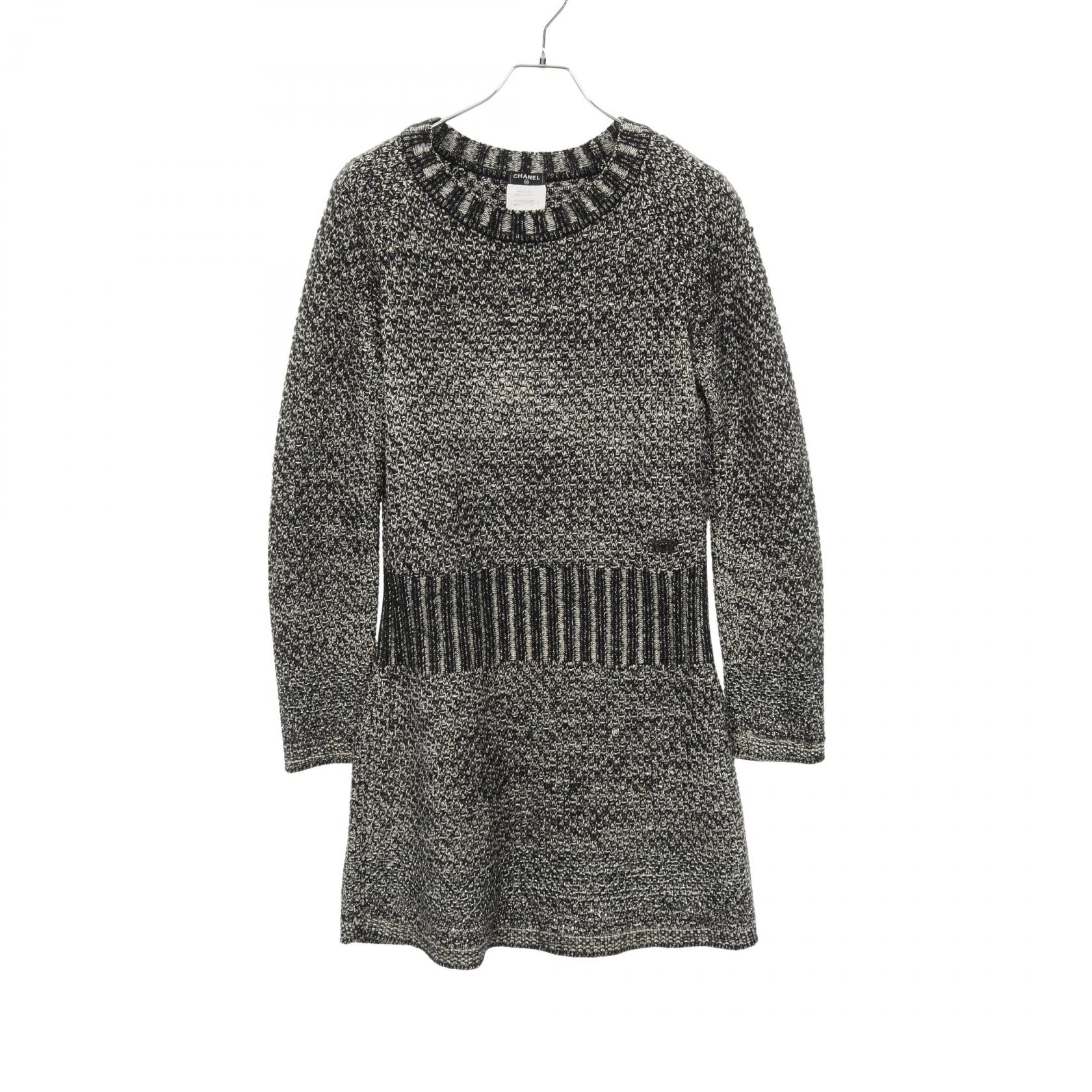 シャネル CHANEL ワンピース 衣料品 トップス シルク ウール カシミヤ / レーヨン レディース ブラック系 / ホワイト系 P42137K03196 【中古】