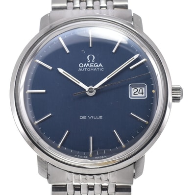 オメガ OMEGA デビル ワンピースケース デイト ブルー 自動巻き メンズ 良品 腕時計 M#146208
