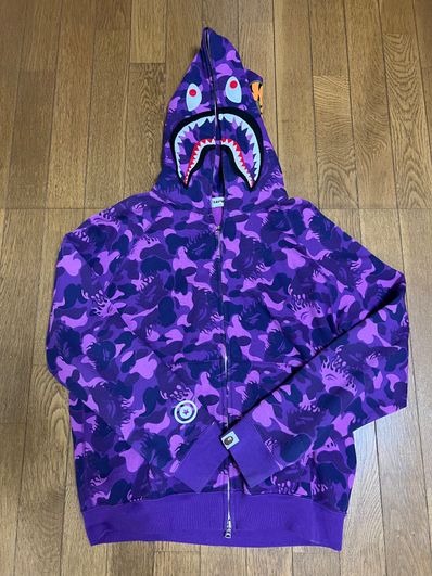 A BATHING APE Color Camo Detachable Shark Full Zip Hoodie "Purple"