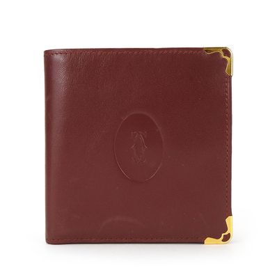 【中古】 カルティエ 二つ折り財布 マストライン カーフ ボルドー ボルドー ゴールド金具 小銭入れあり ゴールド金具 小物 レディース 女性 CARTIER