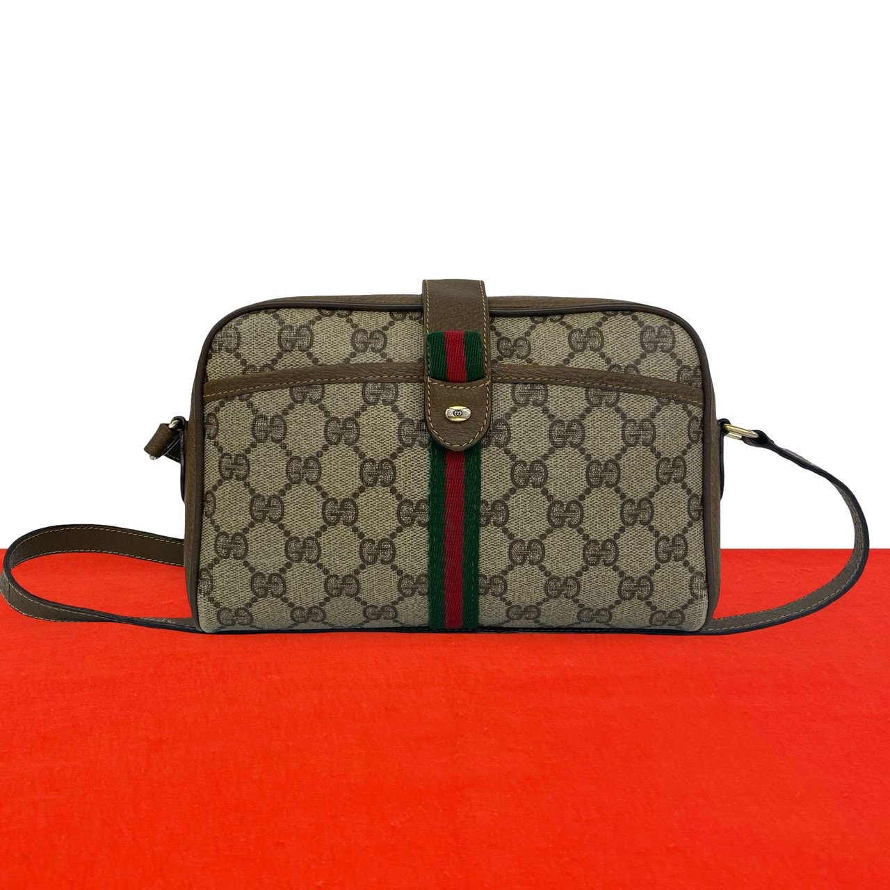 GUCCI グッチ シェリーライン GG ロゴ 柄 レザー PVC ショルダーバッグ ブラウン
 87952