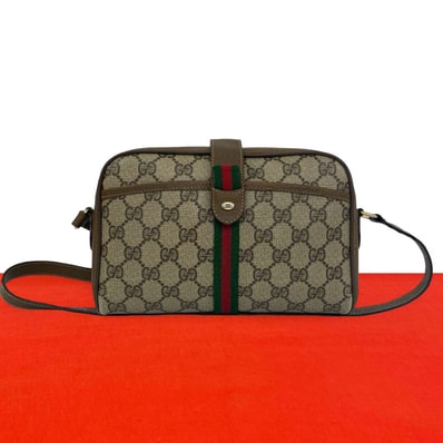 GUCCI グッチ シェリーライン GG ロゴ 柄 レザー PVC ショルダーバッグ ブラウン
87952