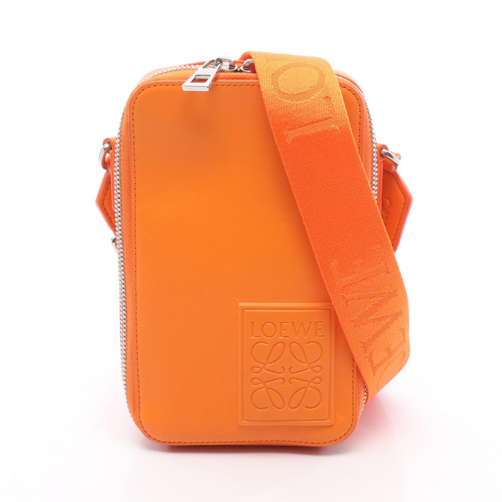ロエベ LOEWE バーティカル クロスボディポケット ショルダーバッグ バッグ レザー メンズ オレンジ系 C565S59X01 【中古】