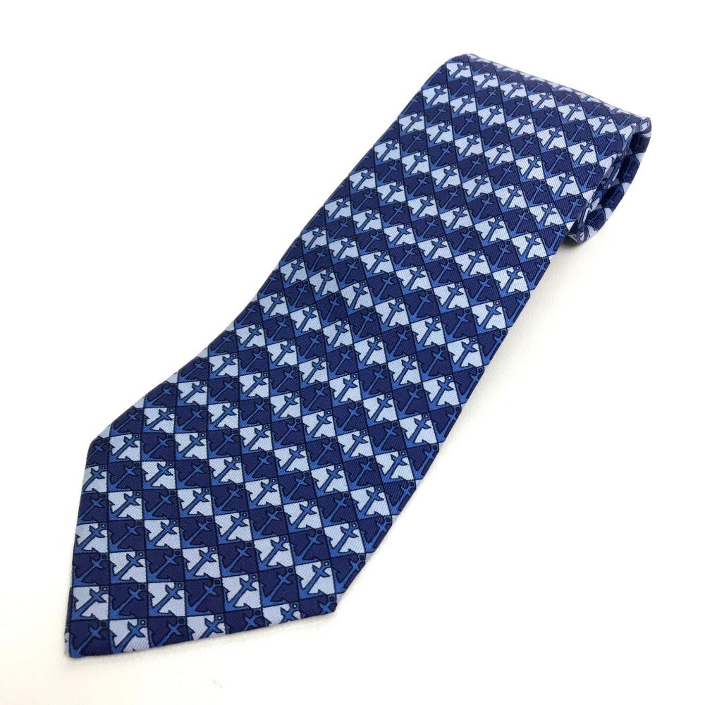 エルメス ビジネスアイテム イカリ柄 ファッション小物 ネクタイ シルク ブルー