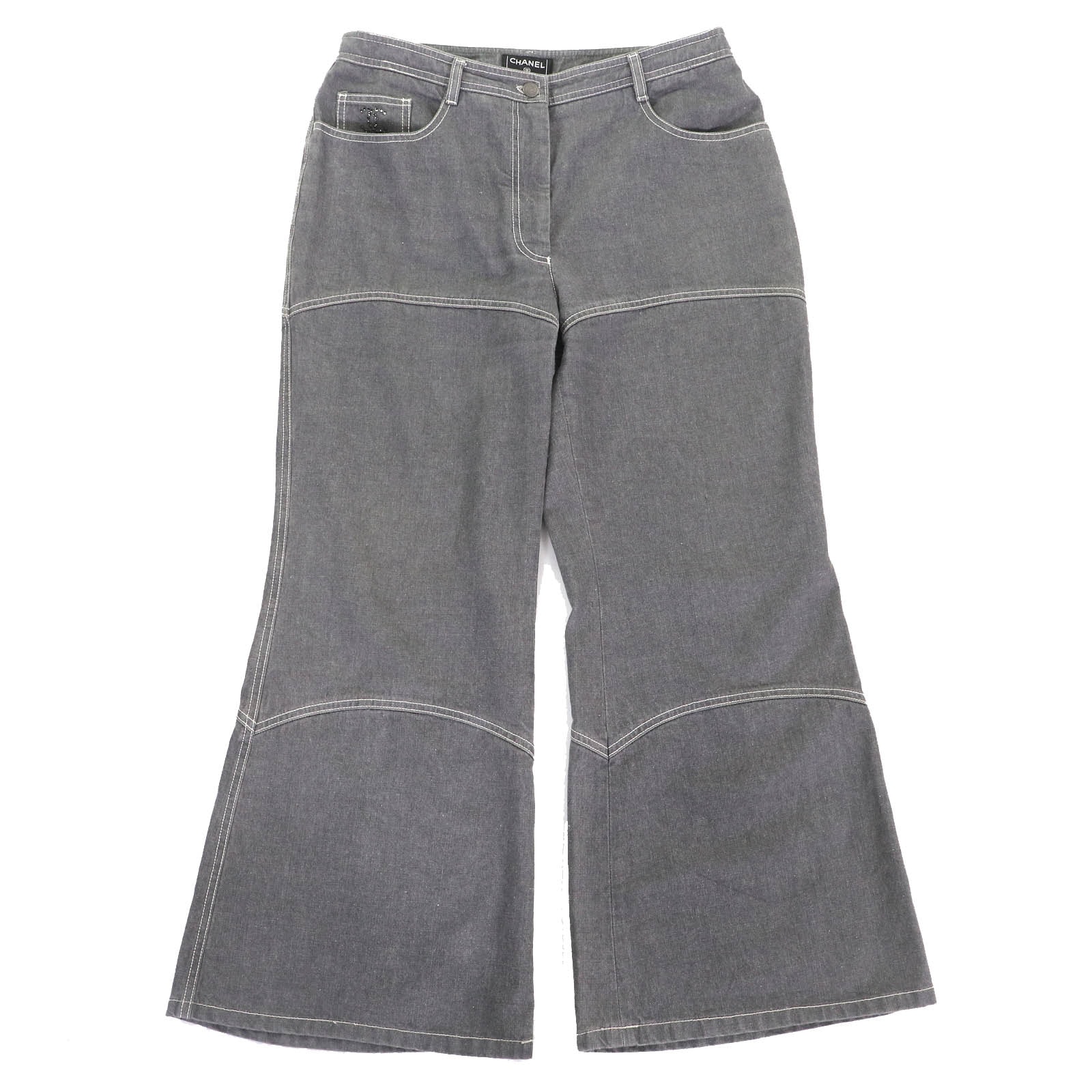 美品 シャネル
 デニムパンツ グレー レディース 希少サイズ46 01P P17693