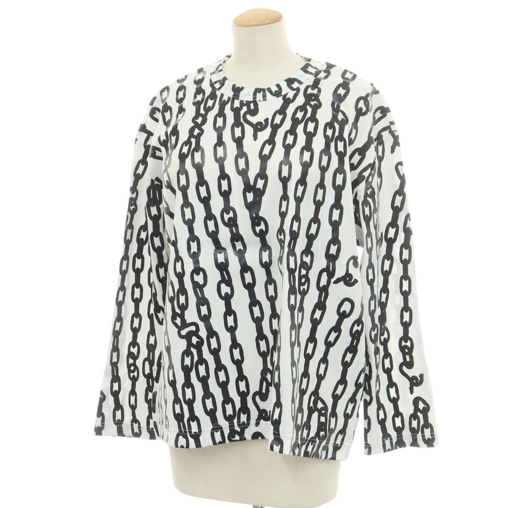 【中古】コムデギャルソン COMME des GARCONS 2024年秋冬 ポリエステル クルーネック 長袖Tシャツ ホワイトxブラック【サイズXS】【レディース】