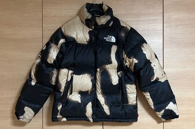 Supreme x The North Face Bleached Denim Print Nuptse Jacket "Black"