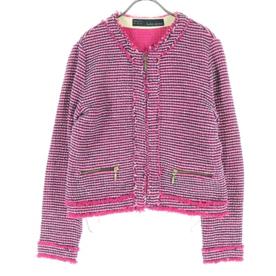 ZARA BASIC ザラベーシック ウール混 長袖 ノーカラージャケット L ピンク系