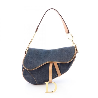ディオール Dior サドルバッグ ハンドバッグ バッグ デニム レザー レディース ネイビー系 / ブラウン系 【中古】