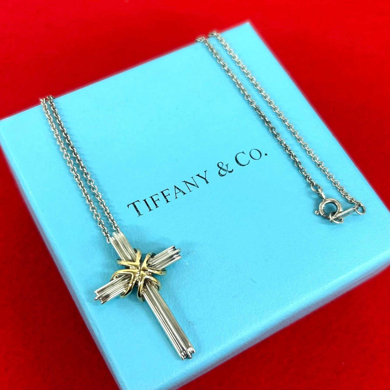 TIFFANY&Co. ティファニー シグネチャー クロス ネックレス シルバー925 K18イエローゴールド ネックレス シルバー
 03718