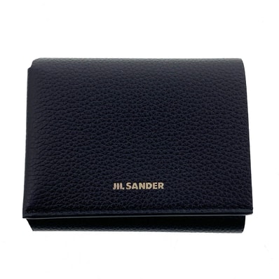 【値下げ】 JIL SANDER ジルサンダー オリガミ コンパクトウォレット 三つ折り財布 レザー ブラック メンズ【中古】
