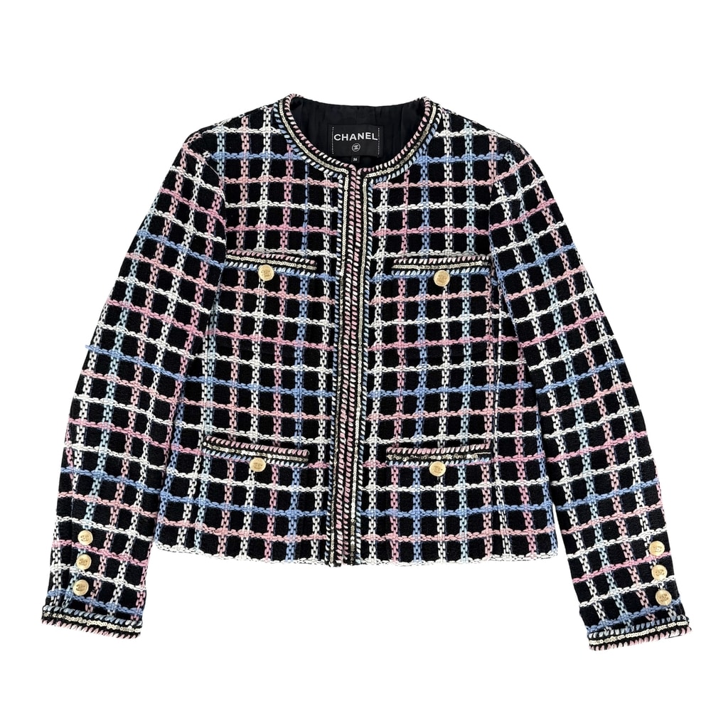 CHANEL シャネル アウター ココマーク ツイードジャケット ココボタン アウター アパレル 服 36 ブラック 黒 ピンク コットン  ポリアミド  ポリエステル  ビスコース レディース 秋 冬【中古品】
