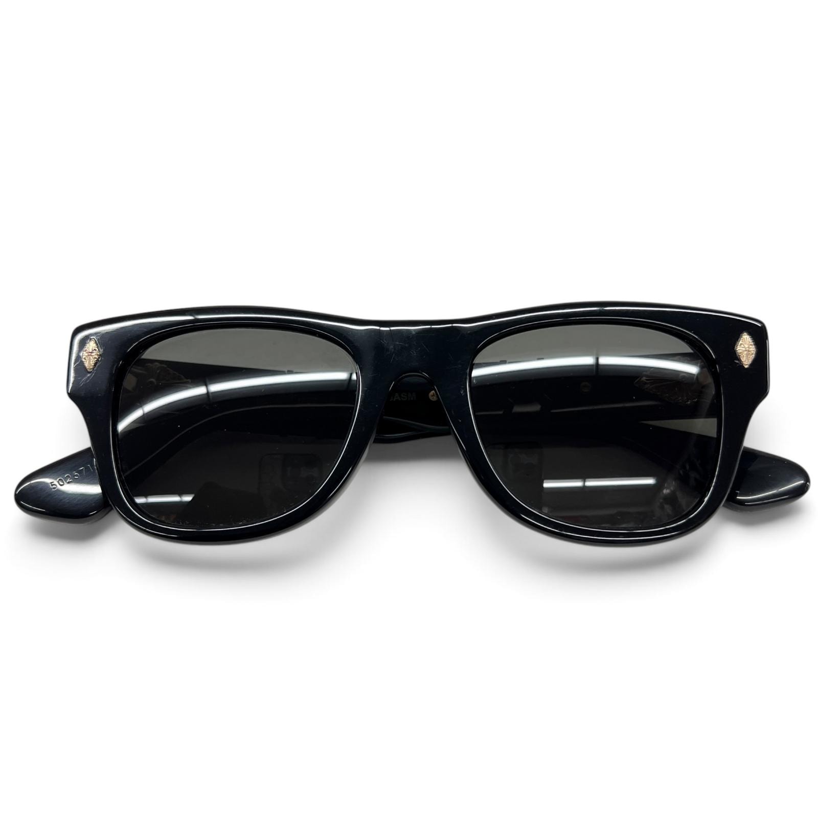 CHROME HEARTS 希少 美品 クロムハーツ INSTAGASM サイドCHクロス サングラス 50□21-149 度無し ブラック GP ゴールドプレート 眼鏡 メガネ ABランク 中古 鑑定済 クロムサングラス