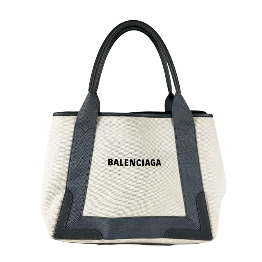 バレンシアガ BALENCIAGA ハンドバッグ ネイビーカバスS キャンバス/レザー グレー/アイボリー レディース 339933【中古】 z10699