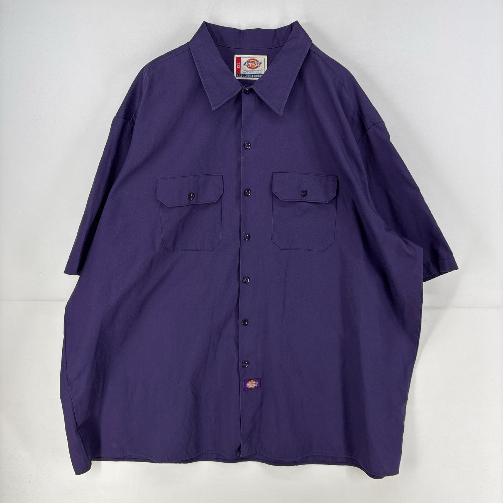 古着 ディッキーズ Dickies 半袖シャツ 胸ポケット ワークシャツ 作業着 大きいサイズ 無地 ワンポイント 4XL  パープル メンズ