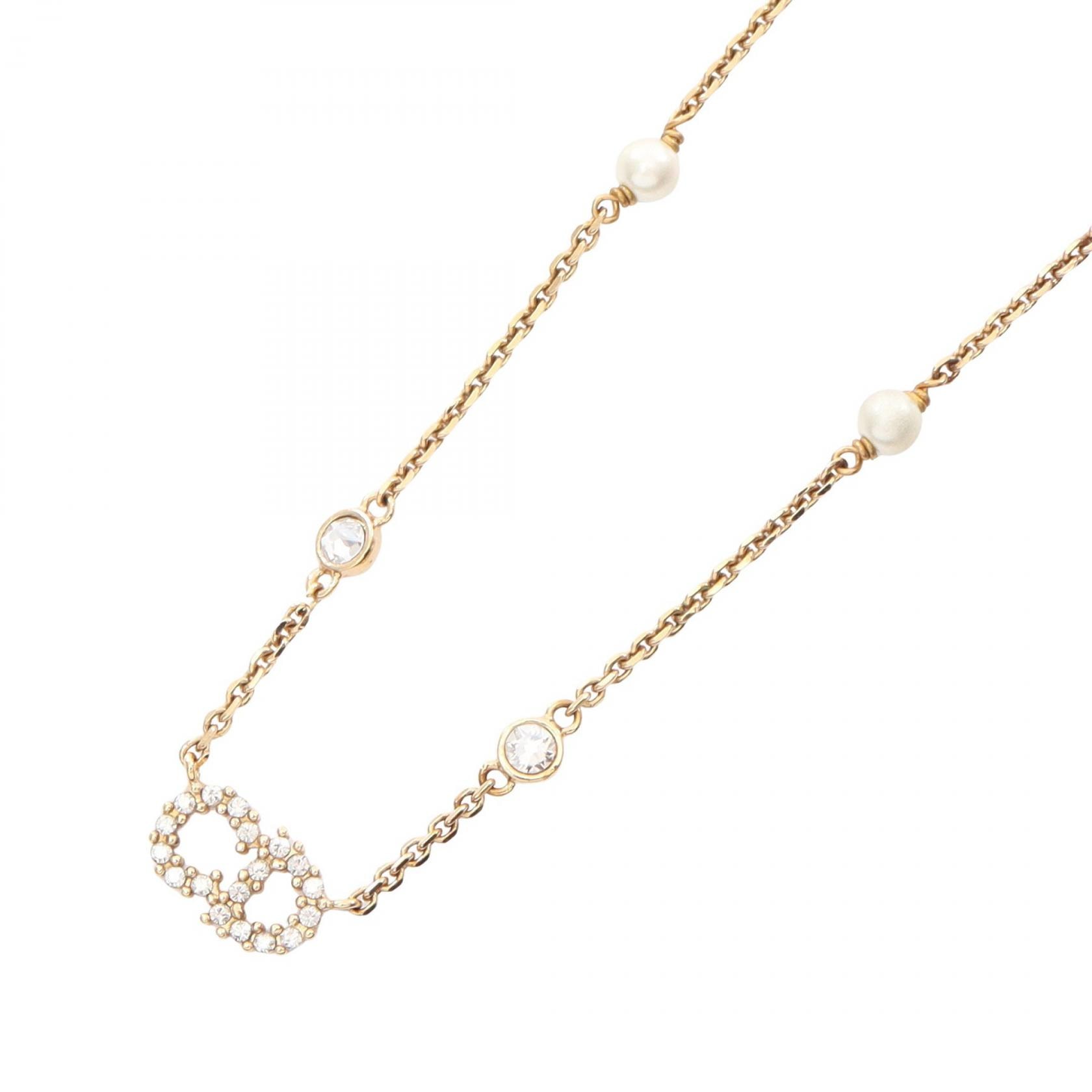 ディオール Dior CDロゴ ネックレス ジュエリー GP(ゴールドメッキ) フェイクパール / ラインストーン レディース ゴールド系 / ホワイト系 / クリア系 【中古】