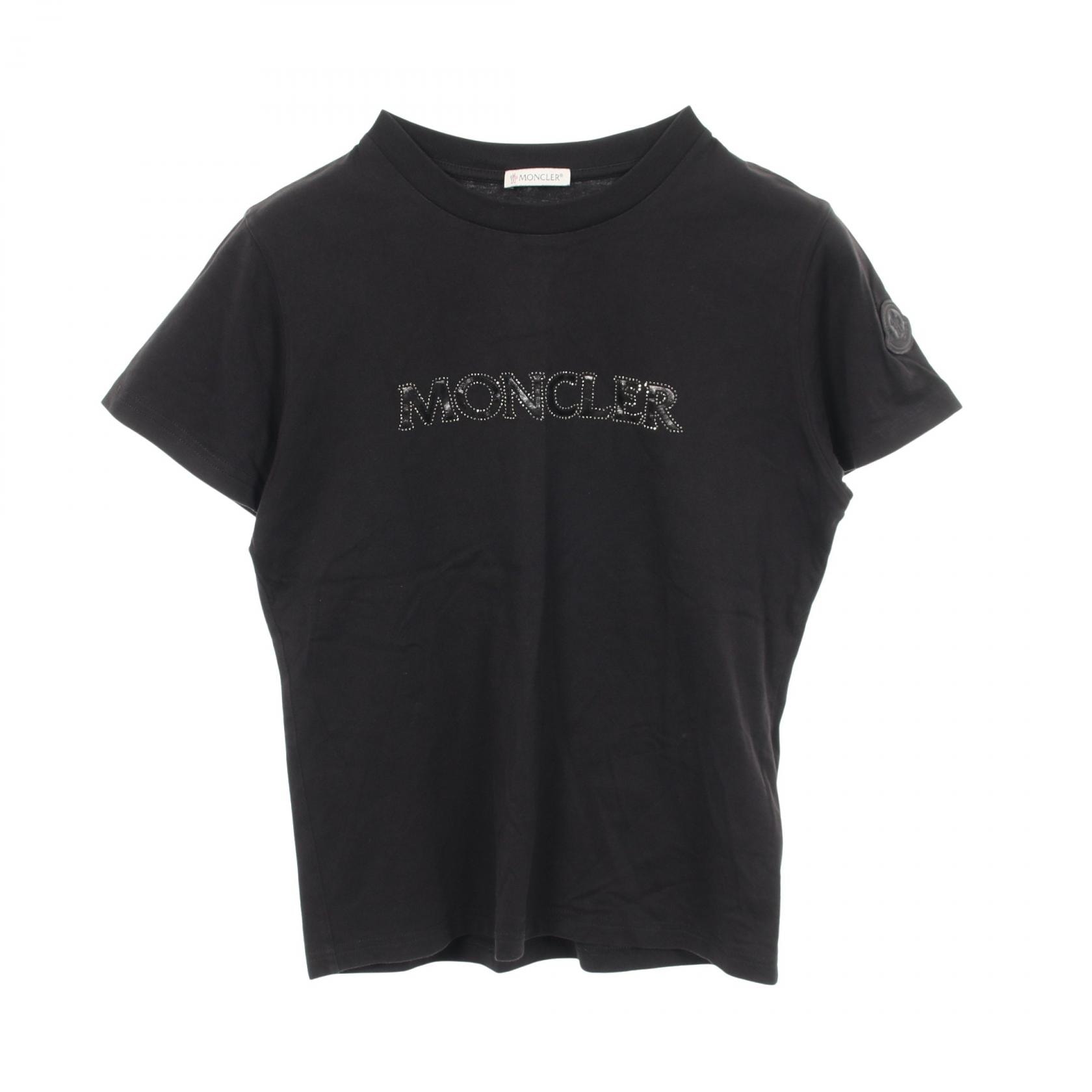 モンクレール MONCLER ロゴ ラインストーン クルーネック 半袖Tシャツ 衣料品 トップス コットン メンズ ブラック系 J20938C00021 【中古】