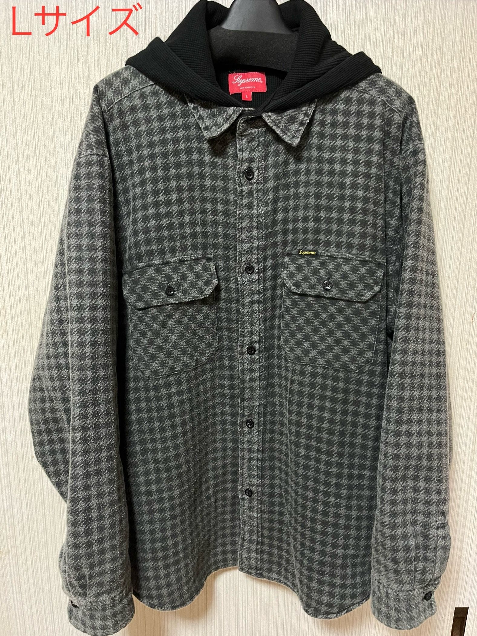 Supreme Houndstooth Flannel Hooded Shirt "Black"