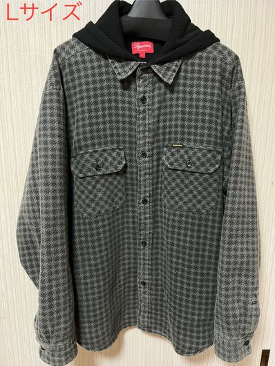 Supreme Houndstooth Flannel Hooded Shirt "Black"