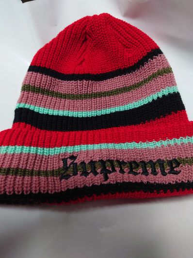supreme 2018AW Bright stripe Beanie RED