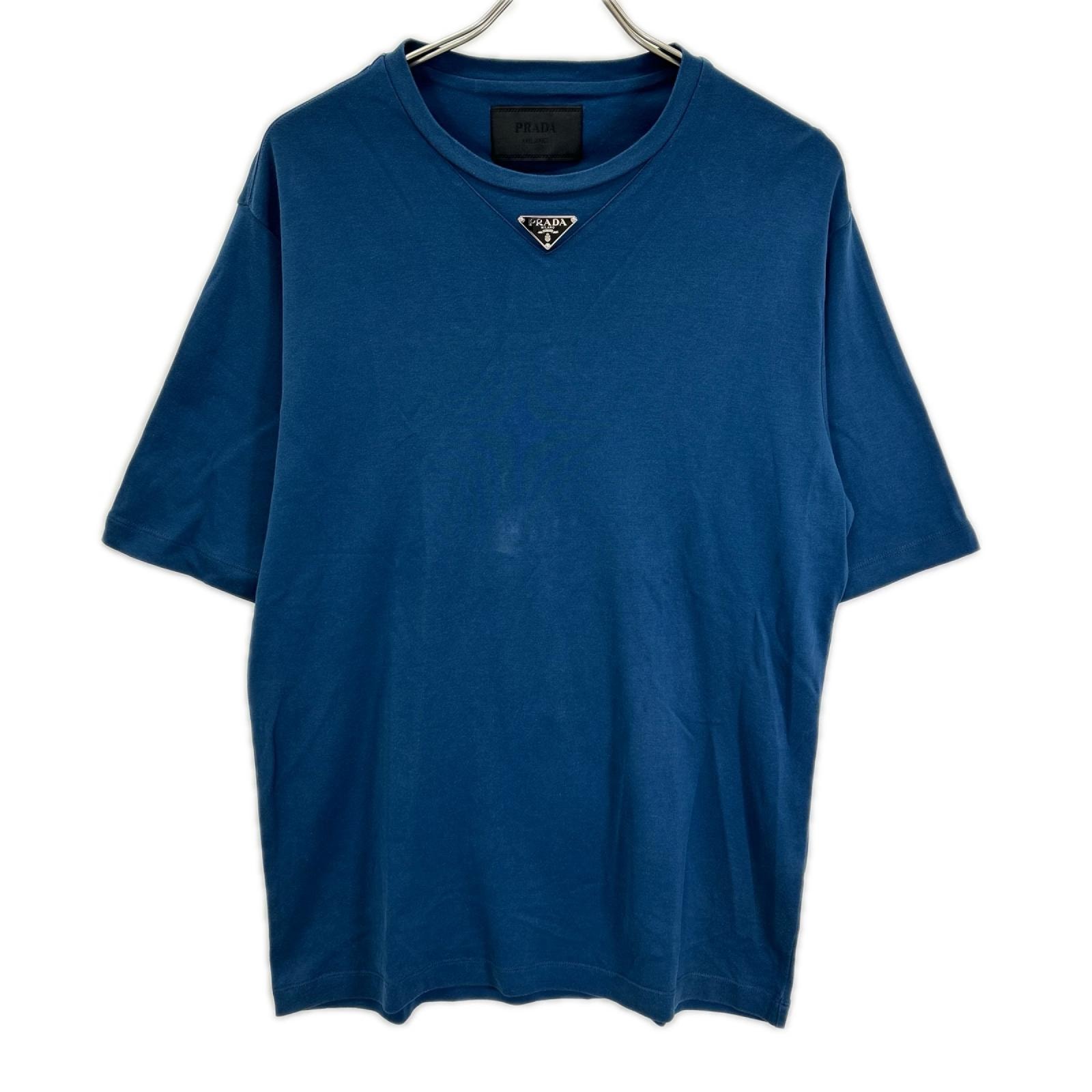 プラダ 24年製 UJN861 S232 240 ブルー トライアングルロゴ コットン 半袖Tシャツ S