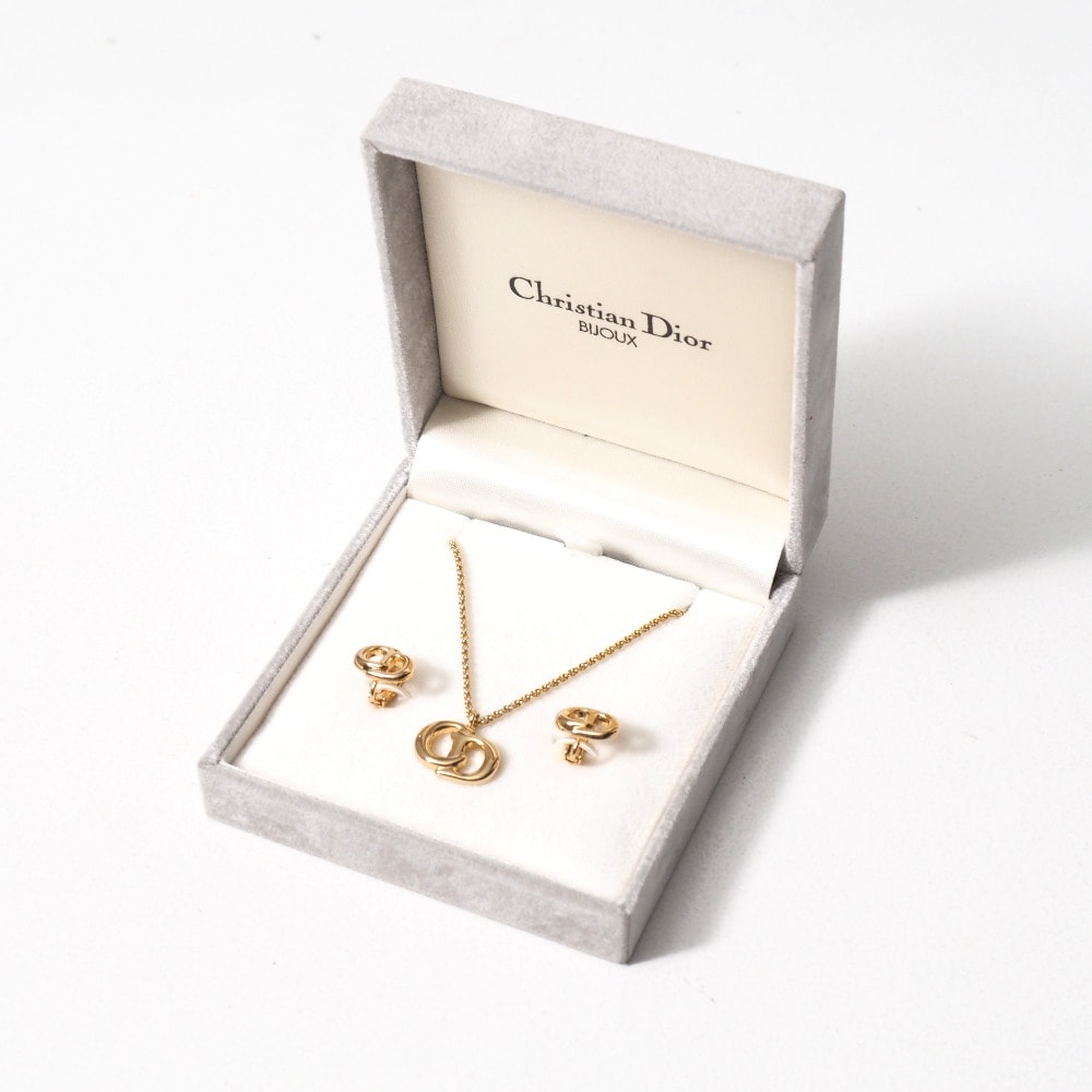 Christian Dior クリスチャンディオール ヴィンテージ ネックレス 2点セット CDロゴ 両耳用イヤリング + ネックレス ブランド古着【中古】20260915/RB0744