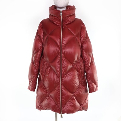 美品 ヘルノ ダウンコート ワインレッド レディース 48 PI1310D