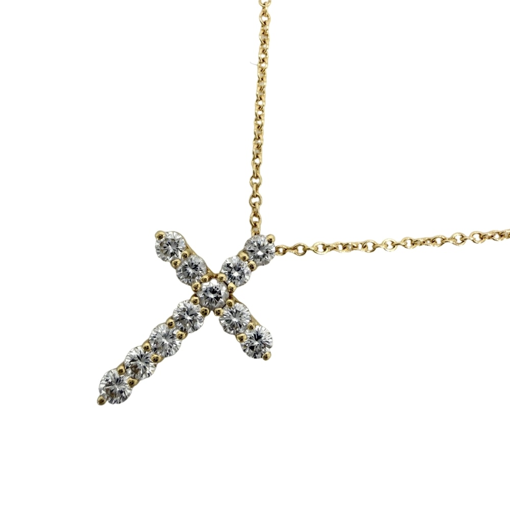 TIFFANY&Co. ティファニー ネックレス ジュエリー アクセサリー クロスペンダント スモール 18金YG Au750 K18イエローゴールド    ダイヤモンド0.42ct レディース 約2.6g【中古品】