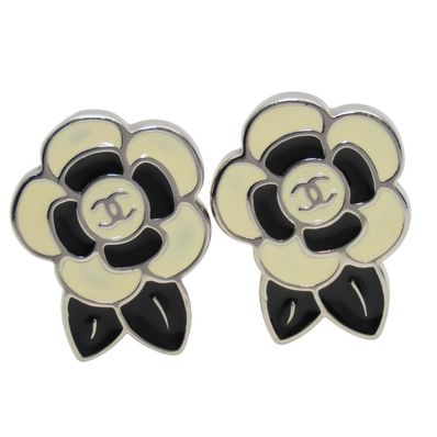 【中古】 シャネル イヤリング ココマーク メタル シルバー ブラック クリーム カメリア 05P アクセサリー レディース 女性 CHANEL