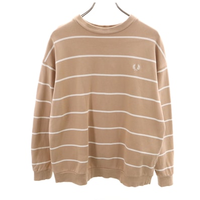 FRED PERRY フレッドペリー BEAMS ビームス別注 ボーダー柄 長袖 鹿の子 トレーナー S ベージュブラウン
