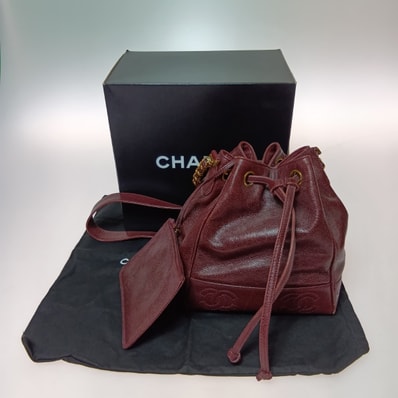 ◎◎CHANEL シャネル ショルダーバッグ 巾着 チェーンショルダー キャビアスキンココマーク ボルドー×ゴールド金具