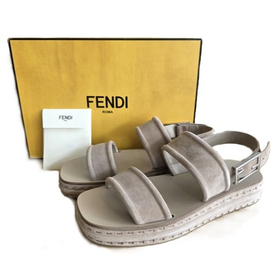 FENDI フェンディ セレリア FFモチーフ プレート スエード ストラップサンダル 27cm サンダル 7X1502 スウェード ベージュ メンズ【中古】