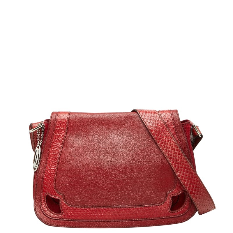 カルティエ マルチェロ 斜め掛け ショルダーバッグ レッド レザー スウェード レディース CARTIER 【中古】